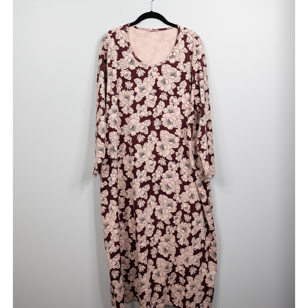 Lands End Nightgown Womens 3X Burgundy Pink Floral Supima Cotton Excellent Long